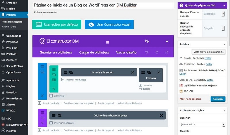 establecer secciones y modulos
