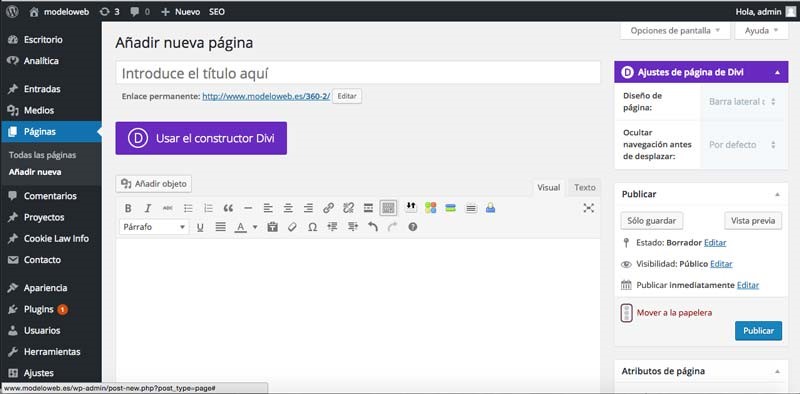 usar el constructor visual en una página