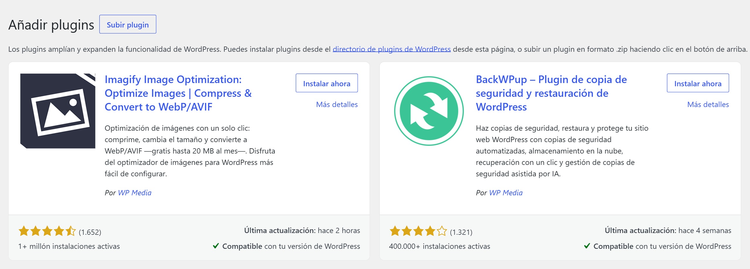 Repositorio oficial de plugins de WordPress en Plugins → Añadir nuevo